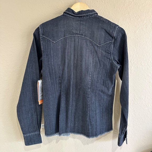 NWT Ruff Hewn Denim Shirt Western Womens Size Small Black Gray Pearl Snaps - Picture 5 of 9